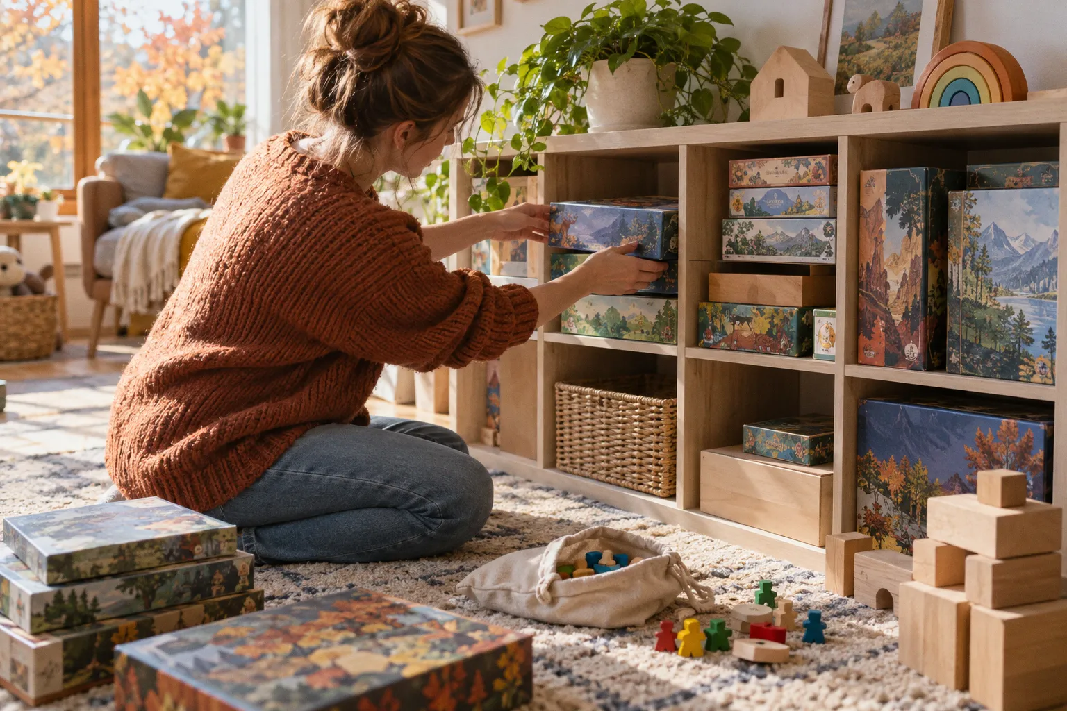 Wooden board game storage: space-saving tips for playrooms