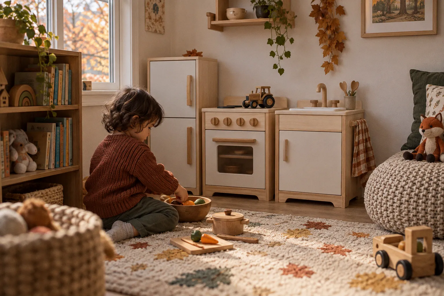 Wooden play kitchen setup: maximizing space in small rooms